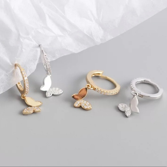 NEW 925 STERLING SILVER BUTTERFLY HOOP EARRINGS, NICE EARRINGS, CUTE EARRINGS - Picture 4 of 4